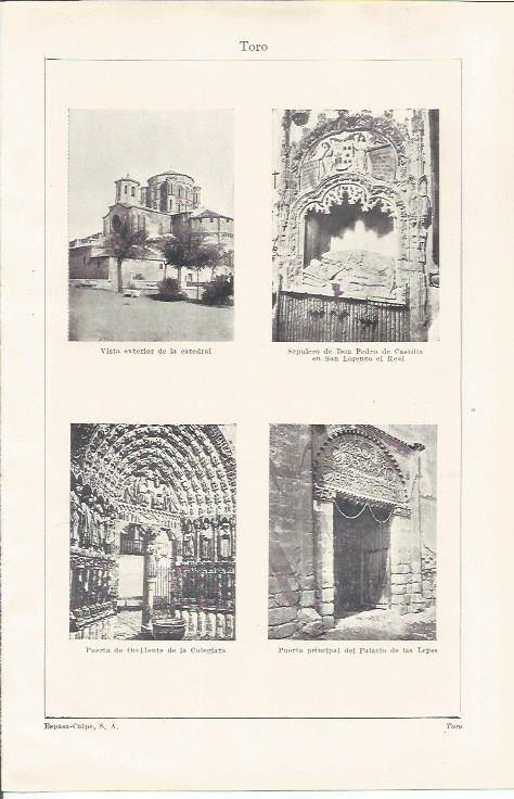 LAMINA ESPASA 35168: Catedral, Palacio de las Leyes y Colegiata en Toro