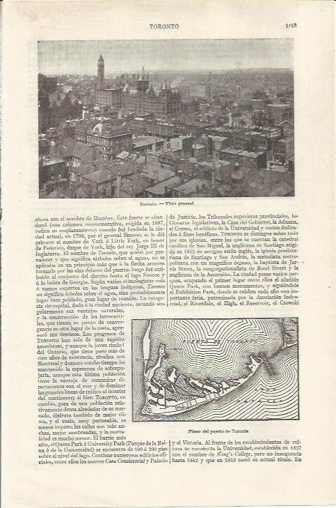 LAMINA ESPASA 35172: Vista y plano del puerto de Toronto