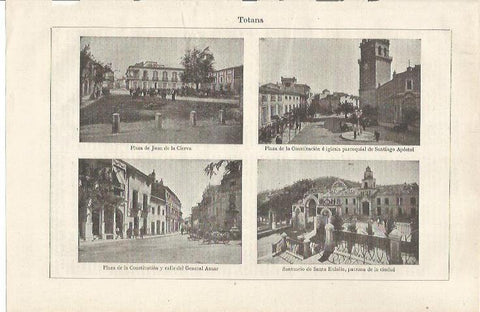LAMINA ESPASA 35239: Plaza de Juan de la Cierva, Plaza de la Constitucion y Santuario de Santa Eulalia en Totana, Murcia