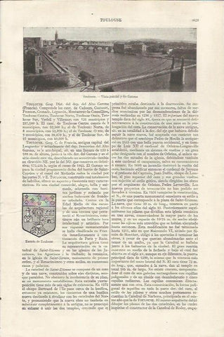 LAMINA ESPASA 35242: Vista y escudo de Toulousse, Francia