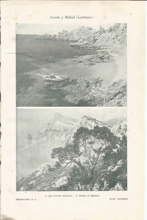 LAMINA ESPASA 35247: Cala Fornells y Paisaje de Mallorca, por Lorenzo Cerda y Bisbal