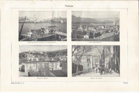LAMINA ESPASA 35225: Arrabal de San Vicente, Plaza de toros y Calle de la Lonja de Tortosa, Tarragona