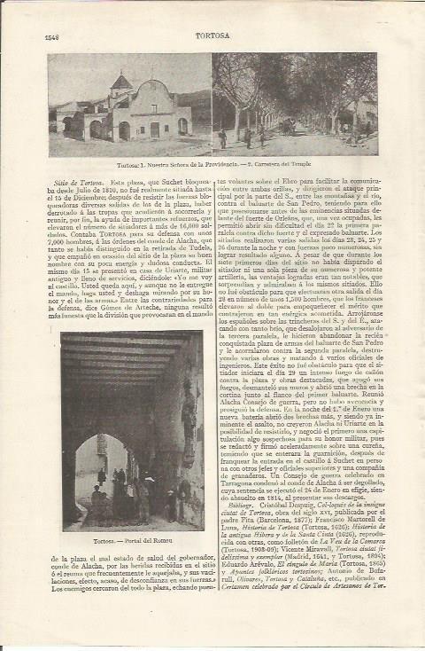 LAMINA ESPASA 35227: Portal del Romeu, Carretera del Temple y Nuestra Señora de la Providencia de Tortosa