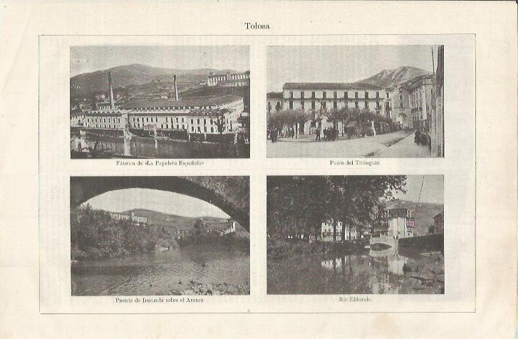 LAMINA ESPASA 35086: La Papelera Española, Paseo del triangulol Puente de Irunzubi y el rio Eldurain en Tolosa