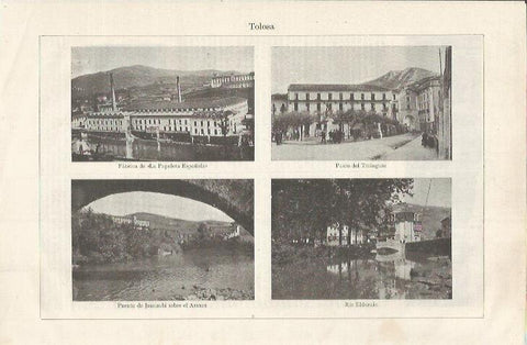 LAMINA ESPASA 35086: La Papelera Española, Paseo del triangulol Puente de Irunzubi y el rio Eldurain en Tolosa