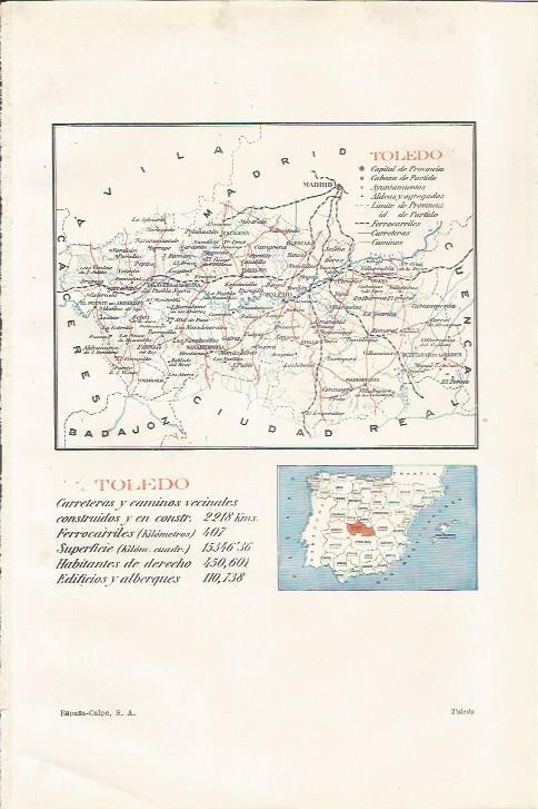 LAMINA ESPASA 35058: Mapa de la provincia de Toledo