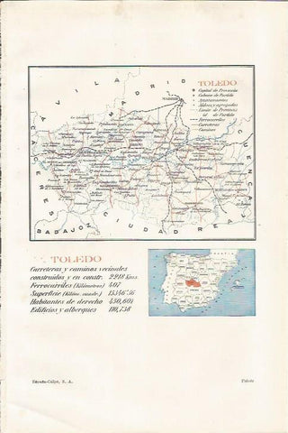 LAMINA ESPASA 35058: Mapa de la provincia de Toledo