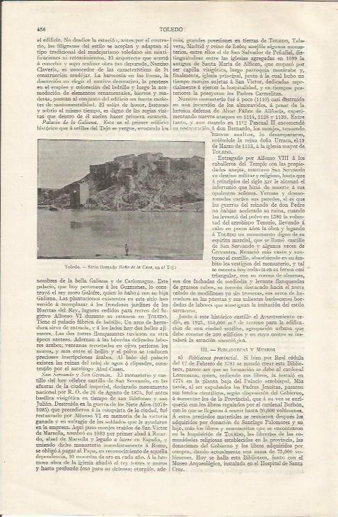 LAMINA ESPASA 35073: Baño de la Cava en Toledo