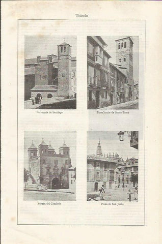 LAMINA ESPASA 35062: Parroquia de Santiago, Torre Arabe, Puerta del Cambron en Toledo