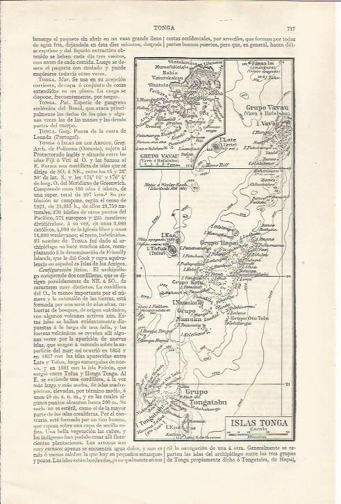 LAMINA ESPASA 35117: Mapa de las Islas Tonga