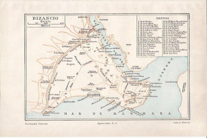 LAMINA ESPASA 34572: Mapa de las iglesias de Bizancio, actual Estambul