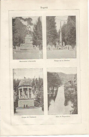 LAMINA ESPASA 34619: Monumento a Santander, Parque de los Martires y Parque del Centenario en Bogota