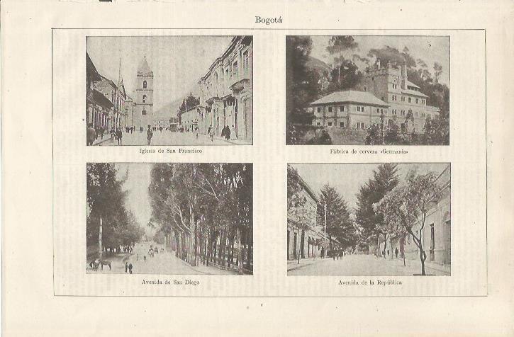 LAMINA ESPASA 34621: Iglesia de San Francisco, Fabrica de cerveza Germania y Avenida de la Republica en Bogota