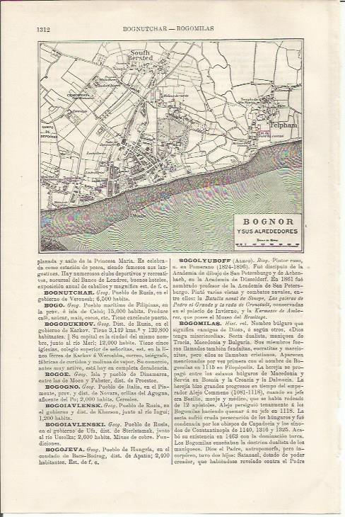LAMINA ESPASA 34615: Mapa de Bognor y alrededores, Inglaterra