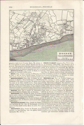 LAMINA ESPASA 34615: Mapa de Bognor y alrededores, Inglaterra