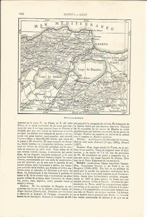 LAMINA ESPASA 34585: Mapa de Bizerta y alrededores
