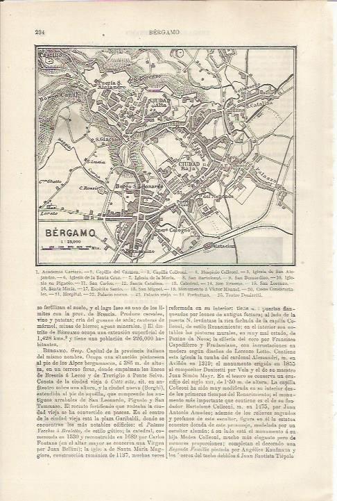 LAMINA ESPASA 34447: Plano de Bergamo, Italia