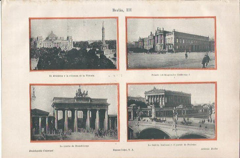 LAMINA ESPASA 34462: Puerta de Brandenburgo, Palacio de Guillermo I y Galeria Nacional en Berlina
