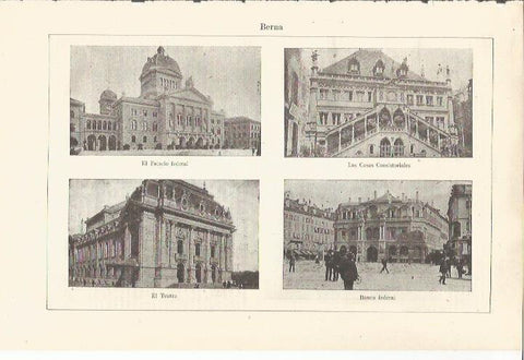 LAMINA ESPASA 34470: Palacio Federal, Ayuntamiento, Tearo y Banco Federal en Berna, Suiza