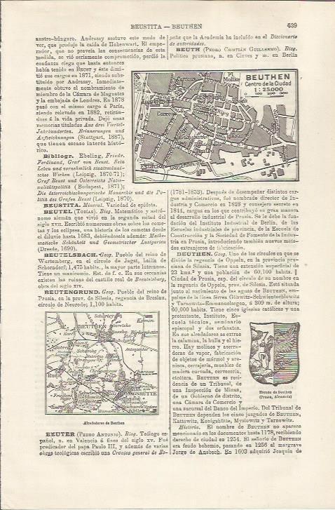 LAMINA ESPASA 34501: Plano del centro de Beuthen, Alemania