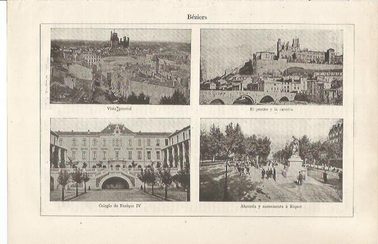 LAMINA ESPASA 34508: Puente, Coelgio de Enrique IV y alameda en Beziers, Francia