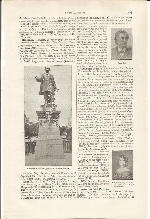 LAMINA ESPASA 34480: Monumento a P. Bert en Auserre, Francia