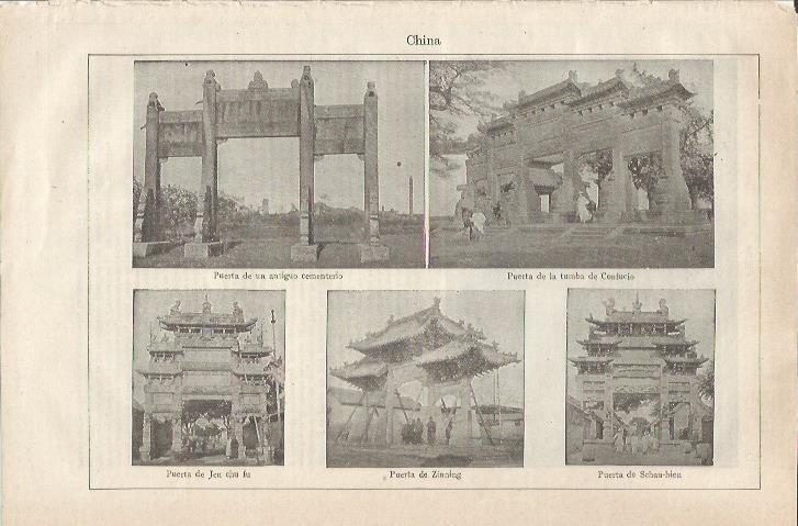 LAMINA ESPASA 34769: Puerta de la tumba de Confuncio, Puerta de Jen chu Iu y Puerta de cementerio en China