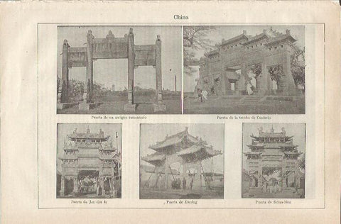 LAMINA ESPASA 34769: Puerta de la tumba de Confuncio, Puerta de Jen chu Iu y Puerta de cementerio en China
