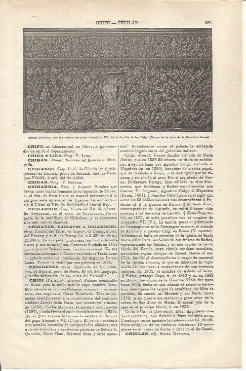LAMINA ESPASA 34735: Frontal con las armas del Papa Alejandro VII