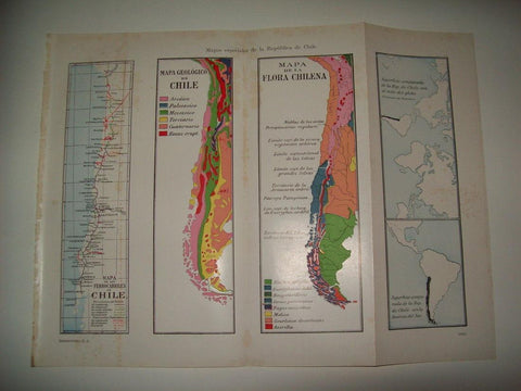 LAMINA ESPASA 34740: Mapa geologico, de la flora y de los ferrocarriles de Chile
