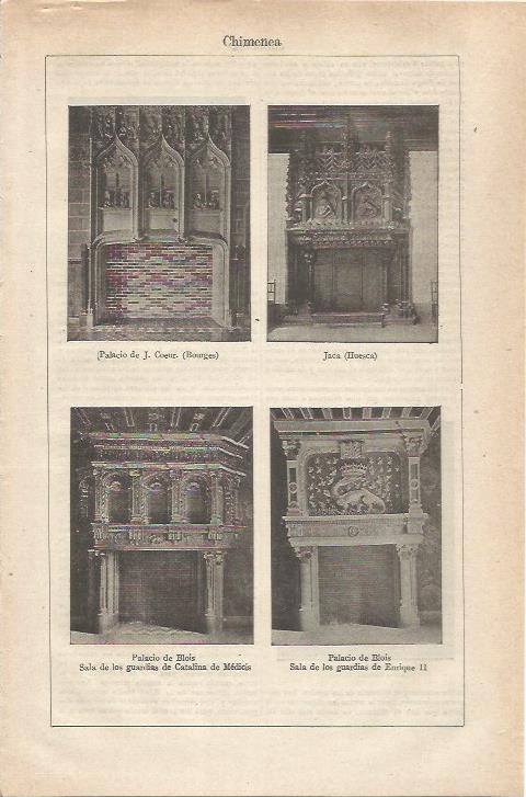 LAMINA ESPASA 34747: Chimeneas del Palacio de Bourges, de Jaca, y del Palacio de Blois