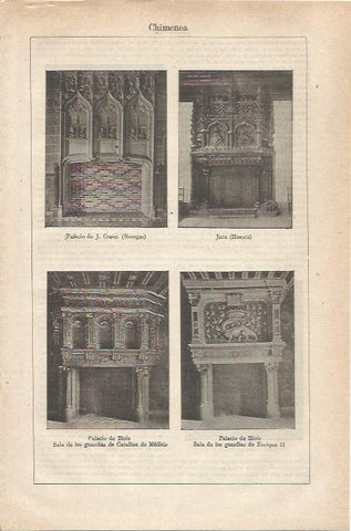 LAMINA ESPASA 34747: Chimeneas del Palacio de Bourges, de Jaca, y del Palacio de Blois