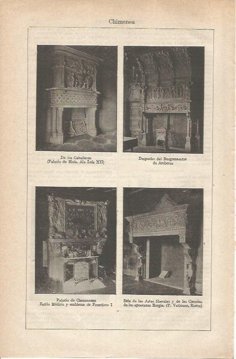 LAMINA ESPASA 34746: Chimeneas del Palacio de Blois, Palacio de Chenonceau y de los Aposentos Borgia del Vaticano