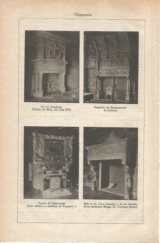 LAMINA ESPASA 34746: Chimeneas del Palacio de Blois, Palacio de Chenonceau y de los Aposentos Borgia del Vaticano