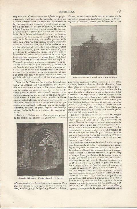 LAMINA ESPASA 34786: vistas varias iglesia de Chinchilla en Albacete
