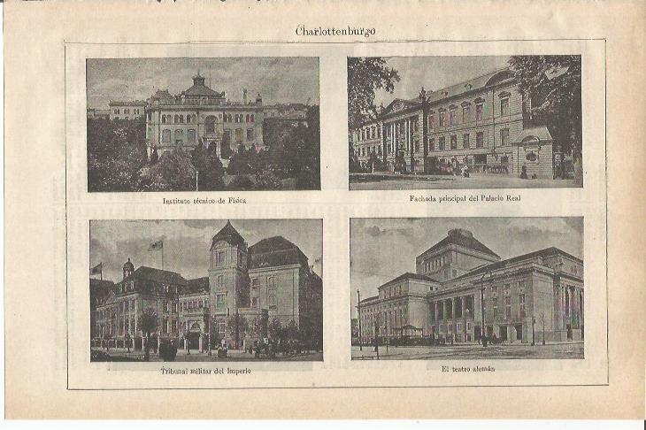 LAMINA ESPASA 34667: Instituto de Fisica, Palacio Real, Tribunal Militar y Teatro en Charlottenburg, Alemania
