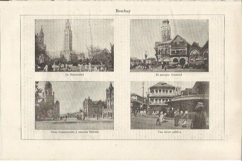LAMINA ESPASA 34654: Universidad, Mercado Crawford, Estacion Victoria y fuente en Bombay