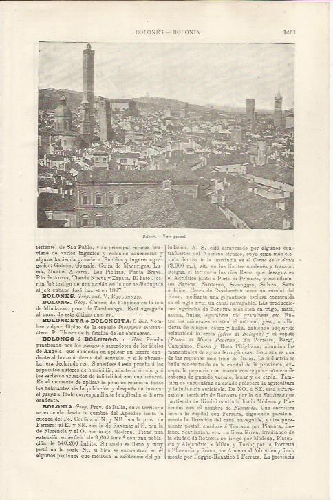 LAMINA ESPASA 34634: Vista de Bolonia, Italia