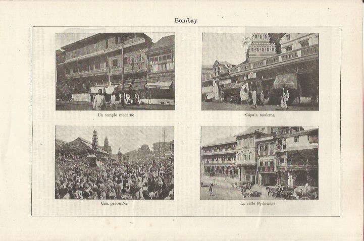 LAMINA ESPASA 34653: Templo, Procesion y calle Pydowane de Bombay