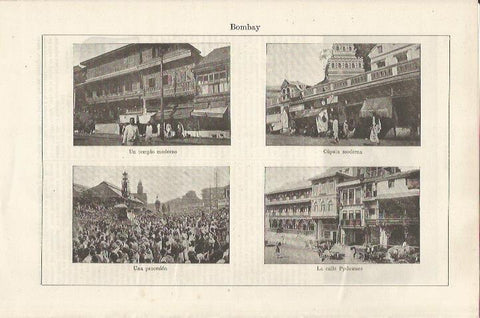 LAMINA ESPASA 34653: Templo, Procesion y calle Pydowane de Bombay