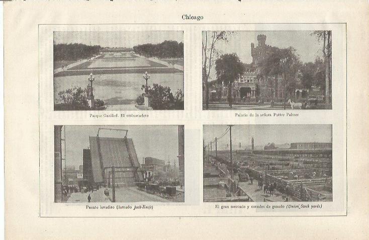 LAMINA ESPASA 34722: Parque Garfield, Palacio de la señora Potter Palmer y puente levadizo en Chicago