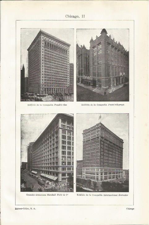LAMINA ESPASA 34723: Edificio People's Gas, Edificio Postal Telegraph, Almacenes Marshall Field & Co y Edificio Harvester de Chicago