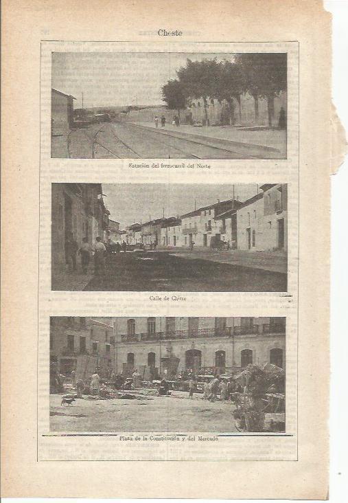 LAMINA ESPASA 34706: Estacion de tren del Norte, Calle de Chirre y Plaza del Mercado de Cheste, Valencia