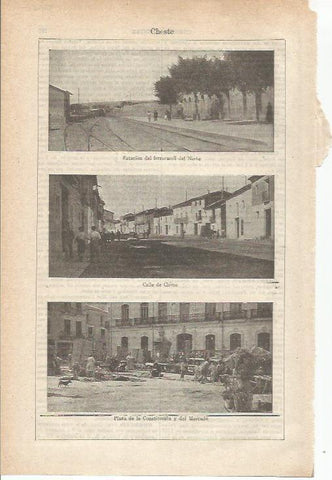 LAMINA ESPASA 34706: Estacion de tren del Norte, Calle de Chirre y Plaza del Mercado de Cheste, Valencia
