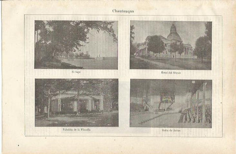 LAMINA ESPASA 34687: Lago, Hotel del Ateneo, Pabellon de la Filosofia y Salon de fiestas en Chautauqua