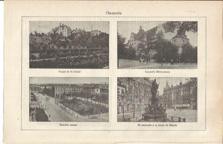 LAMINA ESPASA 34698: Parque, Sanatorio Zimmermann y Estacion central de Chemnitz, Alemania