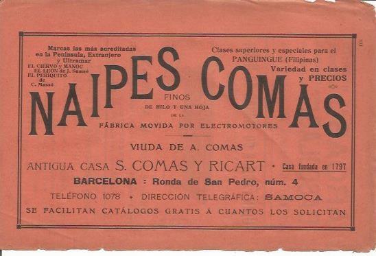 LAMINA 20641: Publicidad de Naipes Comas