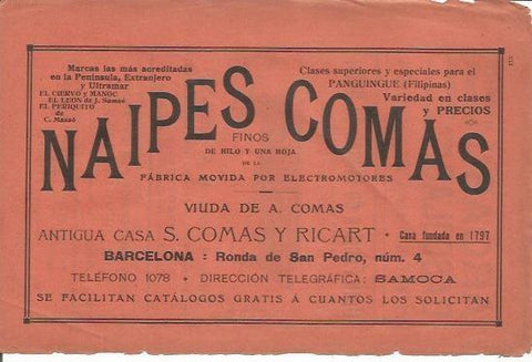 LAMINA 20641: Publicidad de Naipes Comas