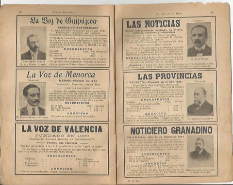 LAMINA 20634: La Voz de Guipuzcoa, La Voz de Menorca, Las Provincias, Las Noticias, La Voz de Valencia y Noticiero Granadino 