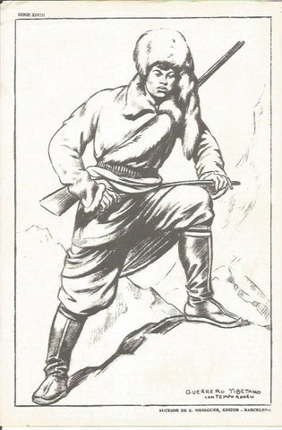 LAMINA 20662: Guerrero tibetano contemporaneo, dibujo de Freixas